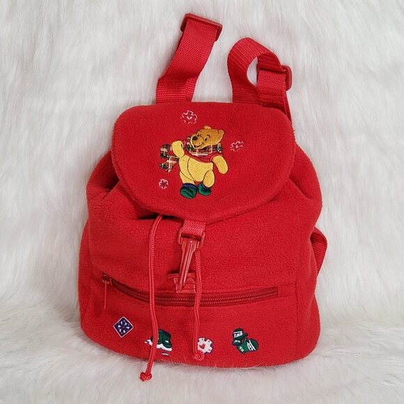 Y2K Cozy Day DISNEY STORE Winnie The Pooh Fleece Red Embroidered Backpack rvhtf - Picture 13 of 13